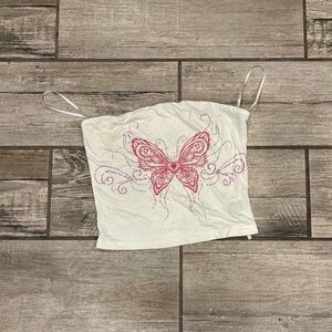 SHEIN White and Pink Sleeveless Crop Camisole